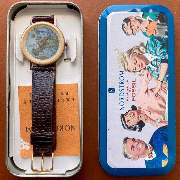 1995 FOSSIL EUROPEAN MAP STONE WATCH BW-6742 - Picture 6 of 7